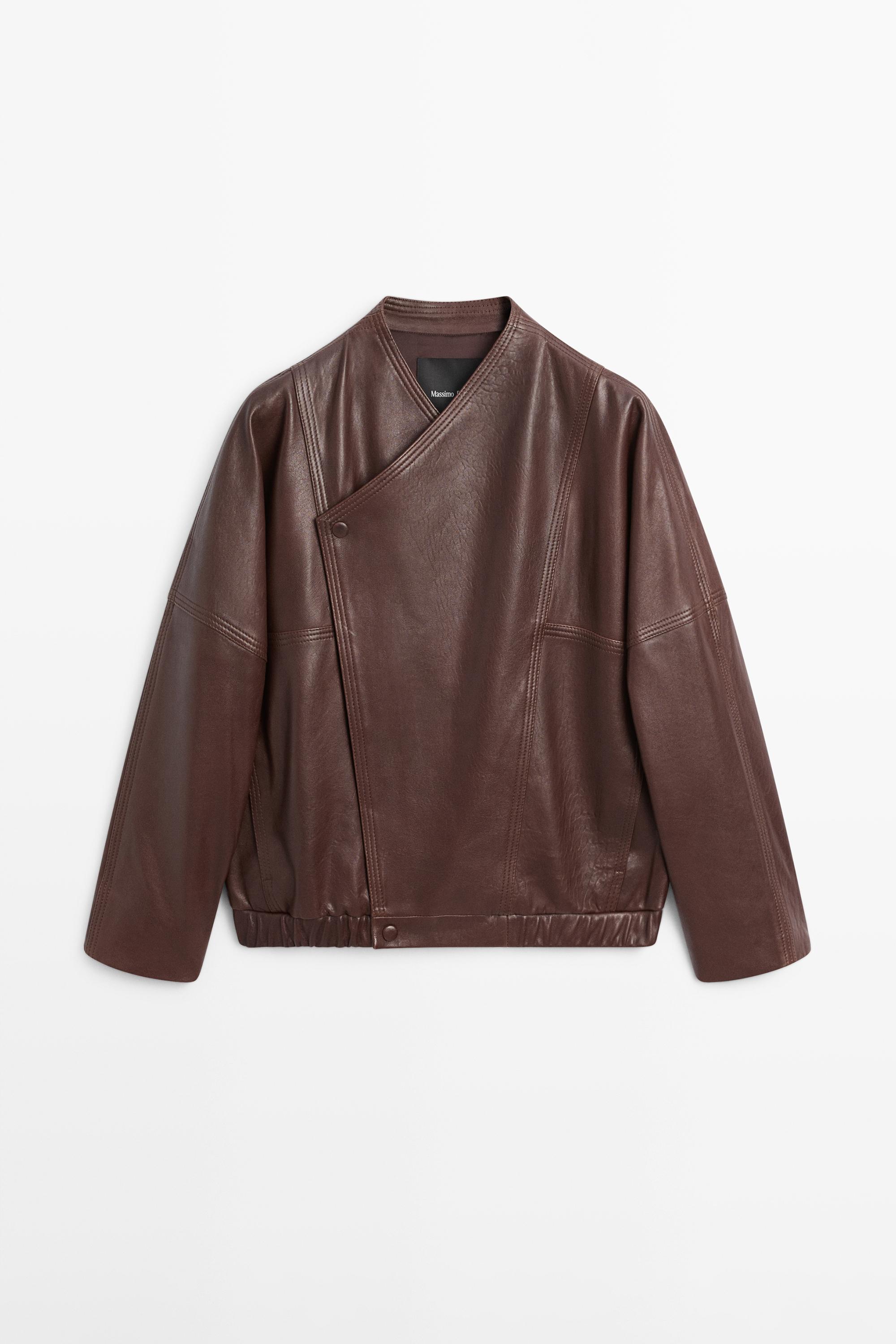 Asymmetric nappa leather bomber jacket